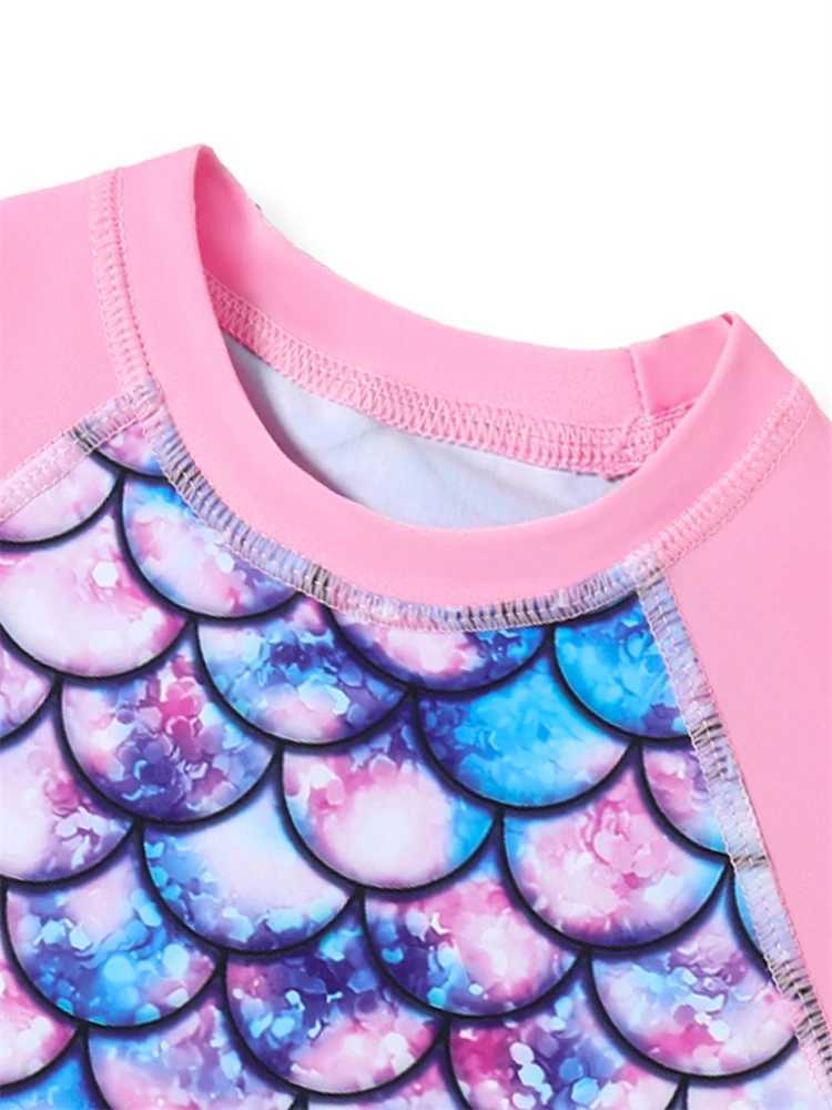 Girls Kids Swimsuit 2025 New Fish scale pattern Long Sleeves Children Swimwear Summer 2 Piece Shorts Beach Bathing Suit Swimming X250224