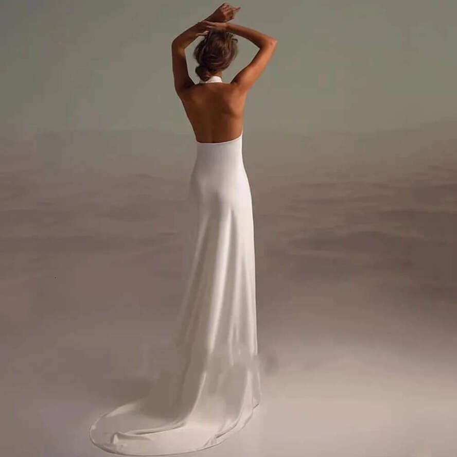 Fashion High Neck Halter Wedding Dress Sexy Backless A-E Or Length Civil Bride Beach Bridal Formal Gowns Vestidos De Novia