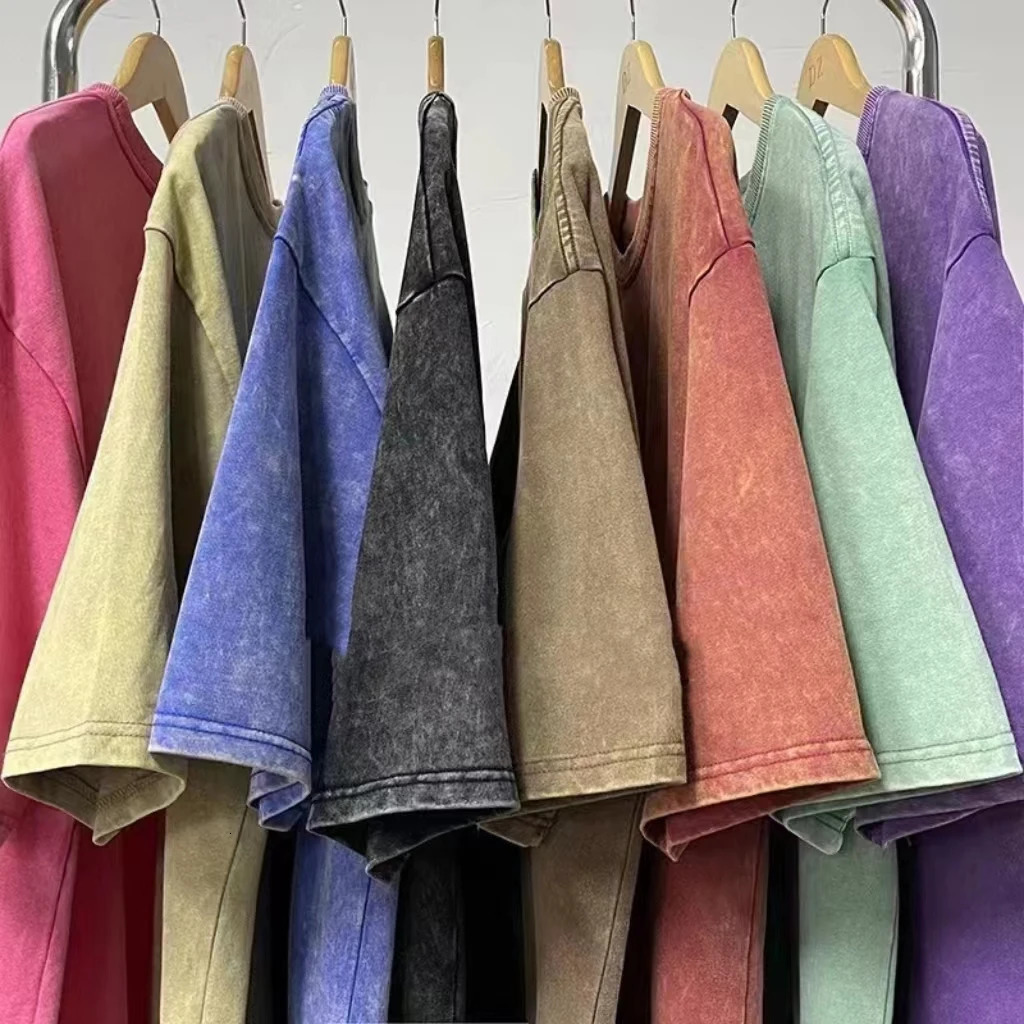 230g T-shirt Oversized Acid Washed Tee Print Retro Punk T-shirt For Mens Womens Adults 100% Cotton Harajuku Casual Streetwear 250225