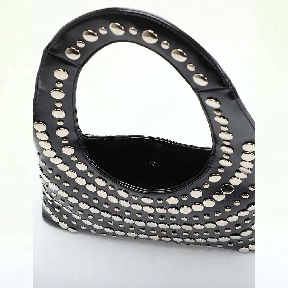 Punk Rivet And Handbags Half Moon Shoulder Bag PU Underarm Bags For Women 2025 New Ladies Tote Purses Clutch