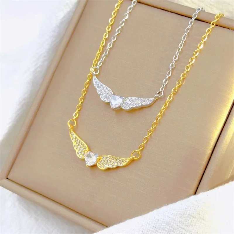 Fashion White Rantic Shape Lucky Angel Wings Necklace Classic Personality Design Stainless Steel Clavicle Chain Pendant X250224