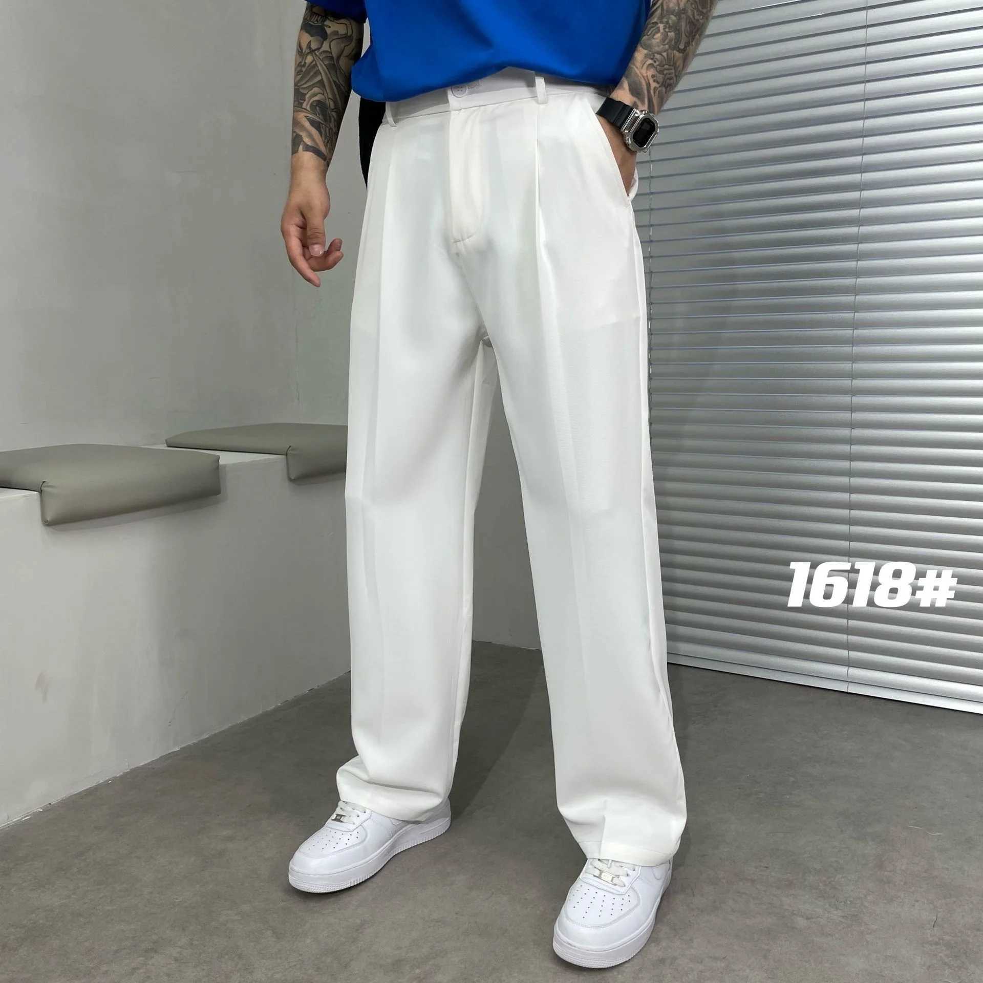 Ice Silk Loose Straight Suit Pants For Men Summer Sold Color Stretch Business Casual Suit Classic Korea Styles Thin Trousers W250225