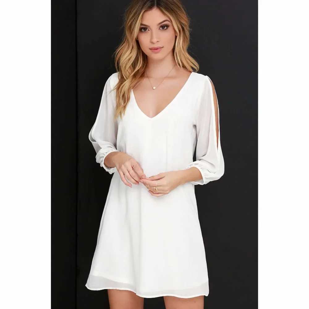 Summer Dress 2024 New Short-Sve Casual Mini T Shirt Beach Dress Solid V-neck He Casual Dress For Summer Womens ClothingXJ250224