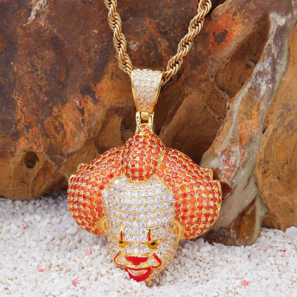 Hip-Hop Circus Clown Doll Mask Pendant Necklace Set with Zircon Colored Dripping Oil Mens Fashion Pendant Chain Cute Jewelry X250224