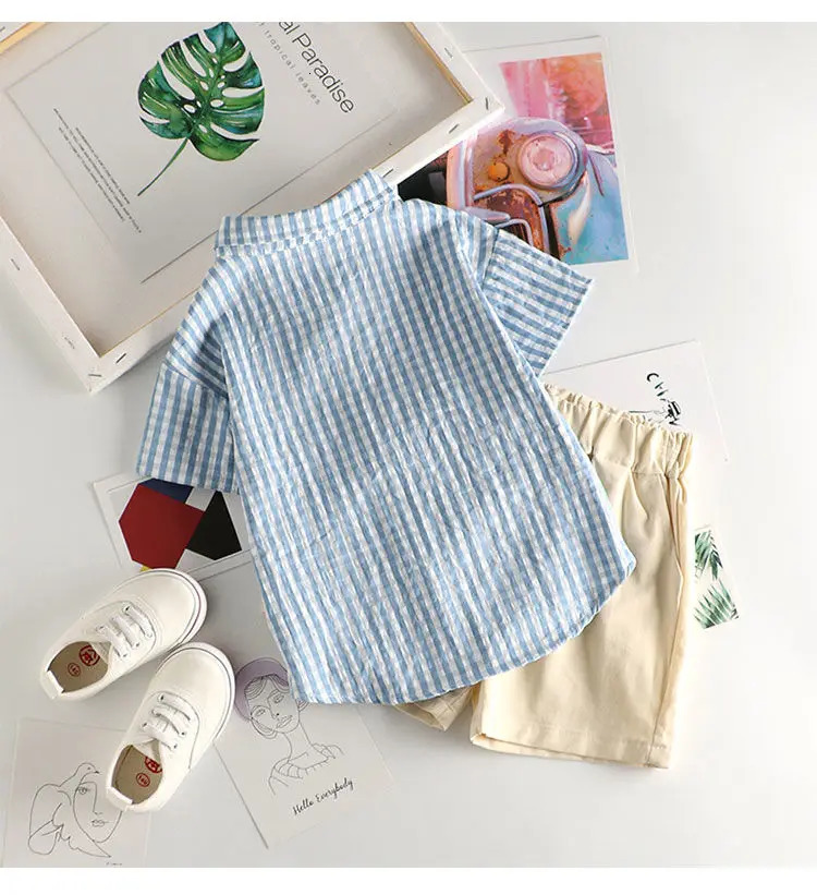 Brother and Sister outfit Kid Children Plaid Summer Clothes Baby Boy short sleeve shirt Shorts suit Girl Dress 250221