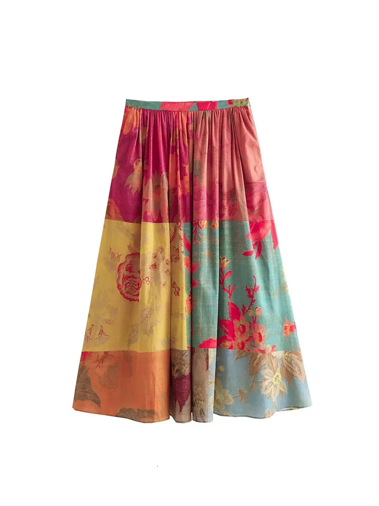 TRAF 2024 Women Printed Skirts Sets For 2 Pieces Shirts Top Suits Two Piece Set Outfit 250222