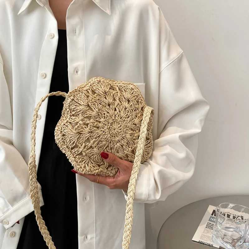 Summer Octagon Straw Bag Women Handmade Small Crossbody Bag Travel Beach Bag Round Messenger Bag Clutch Outing Ladies Handbag