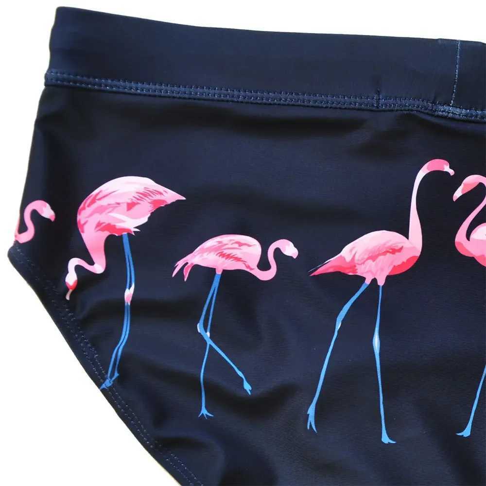 Mens Swim Briefs Sexy Flamingo Print Surfing Board Shorts Beach Boxer Trunks Bathing Suit Bikini Swimsuit Swimwear Navy W250224
