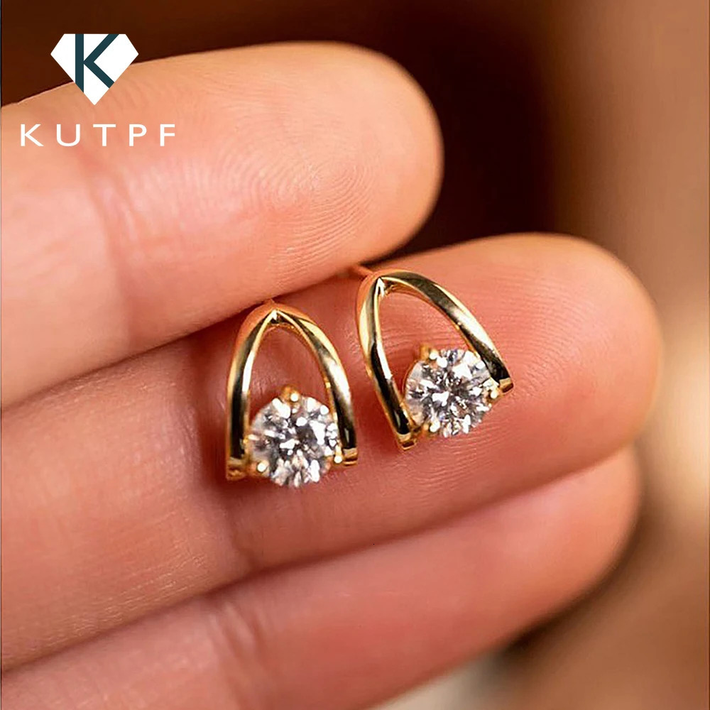 0.5/1 Carat D Color Diamond Stud Earrings 925 Sterling Silver Plated Yellow Gold Ear Studs for Women Fine Jewelry 250221