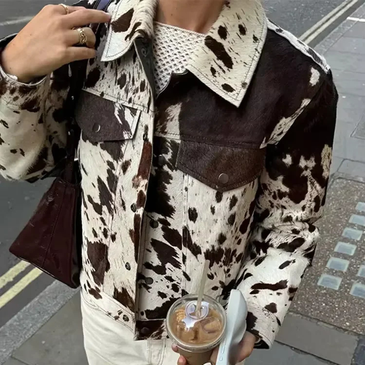 Chic Print Women Jacket Single Breasted Niche Jacket Fashion Turn-down Collar 2024 Autumn Winter Casual Lady Outerwear 250224