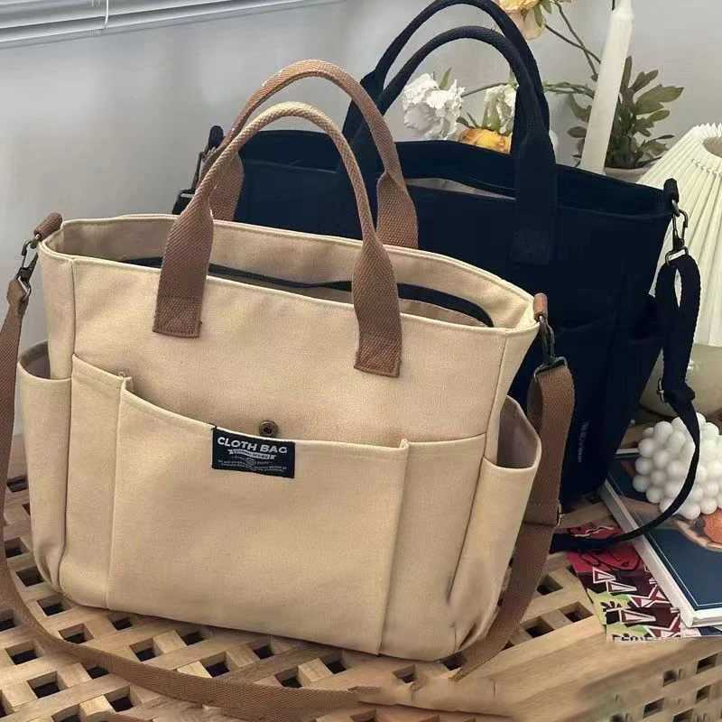 1PC Portable Tote Bag Female Student Large Capacity Commuting Horizontal Canvas Single Shoulder Diagonal Cross Bag Z250224