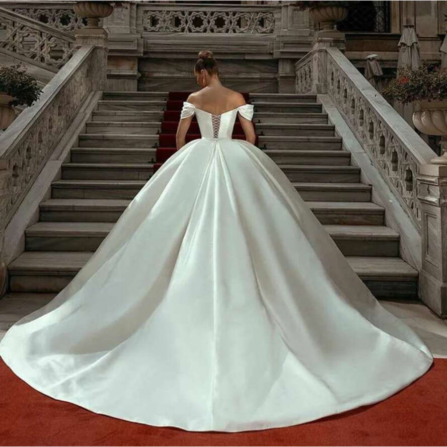 Princess Wedding Dress Off The Shoulder Sweetheart Beads Robe Mariee Lace Up Back Satin Bridal Gowns Vestido De Noiva