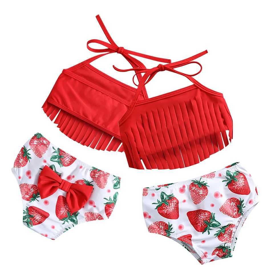 Print Summer Girls Kids Bikini Set 6Months-5Years Tassel Kids Swimwear Swimsuit Children Bandage Swimming Bathing Suit Beachwear X250224