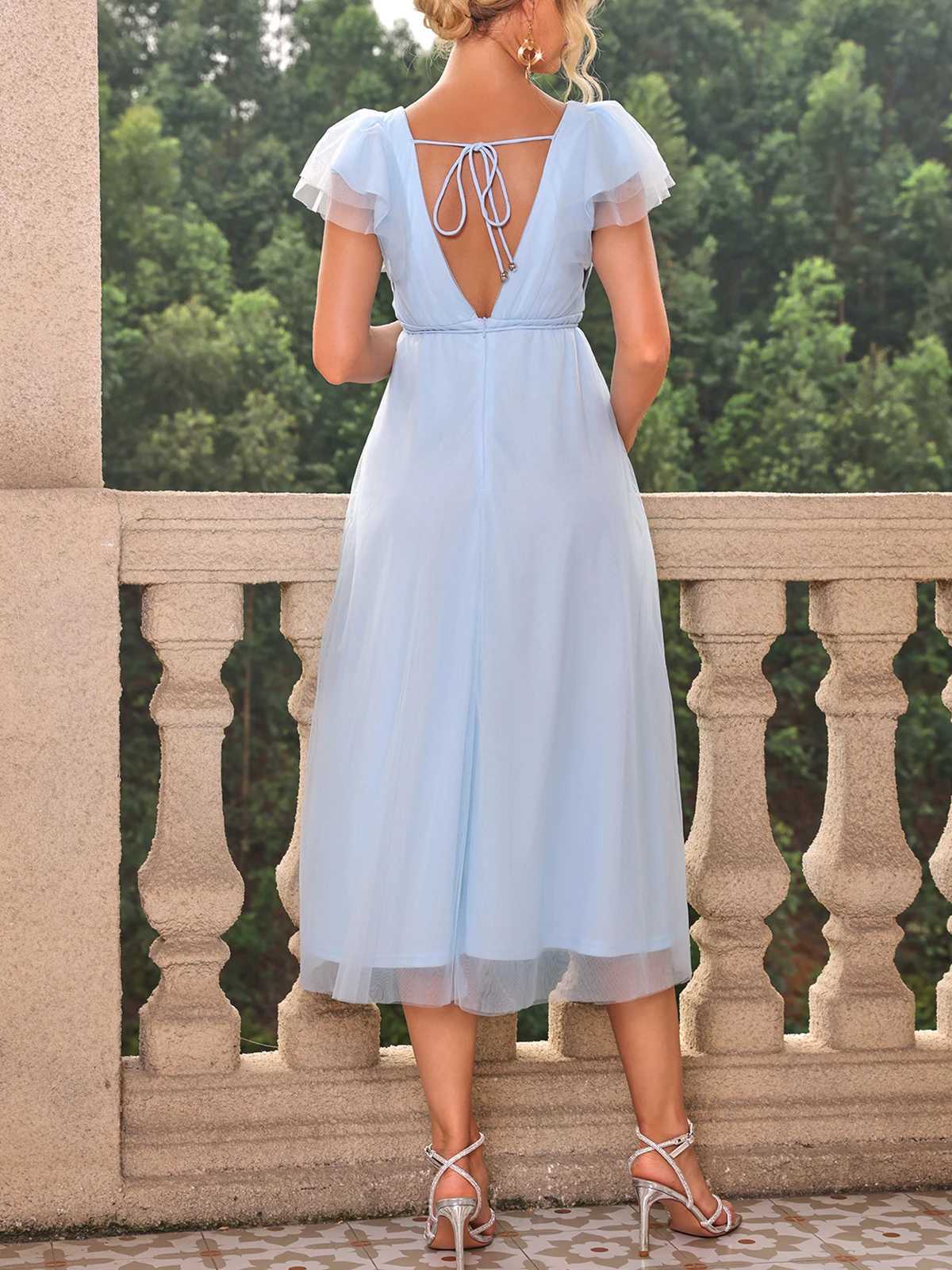 ItsRoya Double Layer Solid Mesh Maternity Dress V Neck Backless Ruffle Photography Props Dresses Loose Pregnant Women Clothing X250224