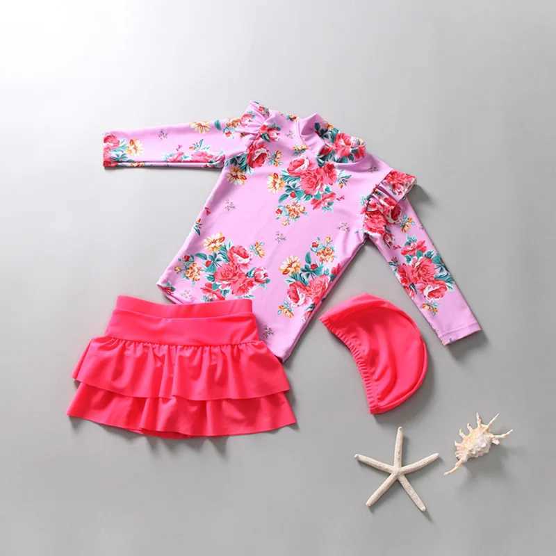 Childrens swimsuit little girl middle and big child split skirt long sleeve sunscreen lovely princess girl baby swimsuit X250224