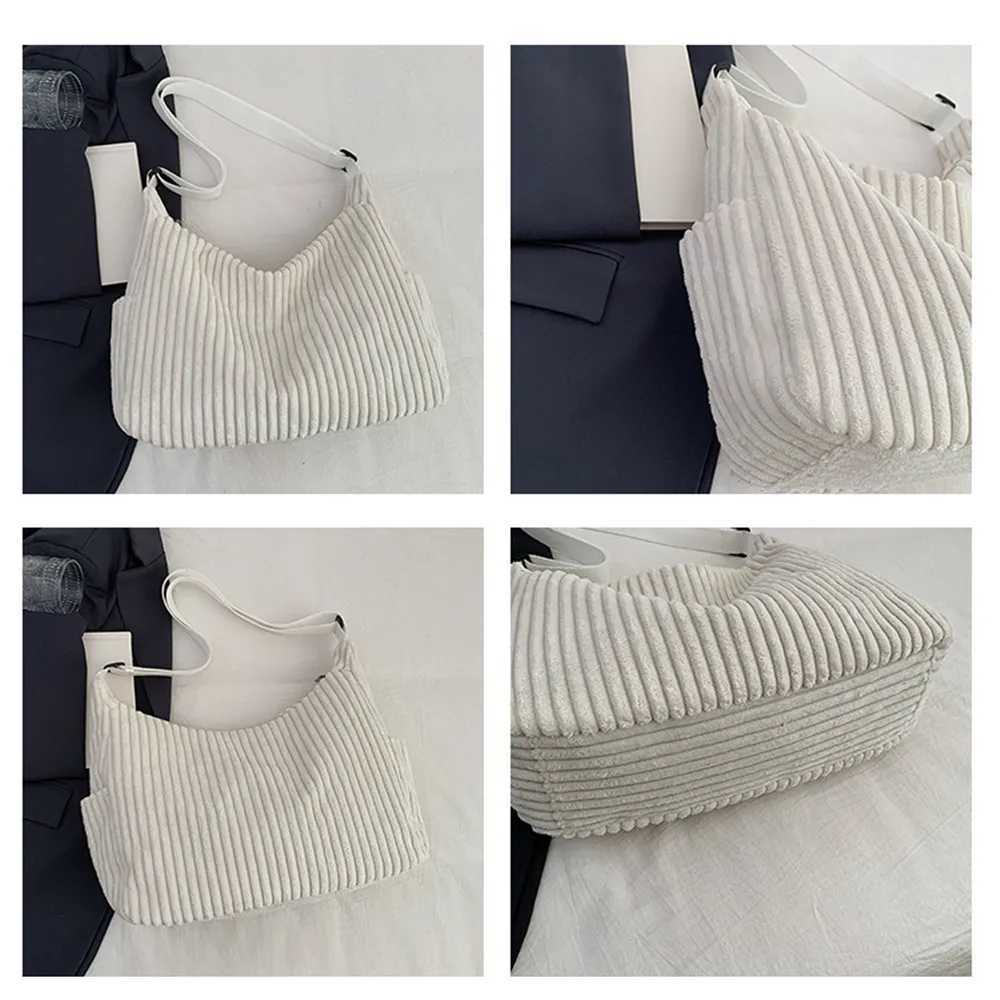 Casual Corduroy Womens Shoulder Bag Large Capacity Solid Color Crossbody Bag Commuter Tote Bag Simple Student Schoolbag Handbag Z250225