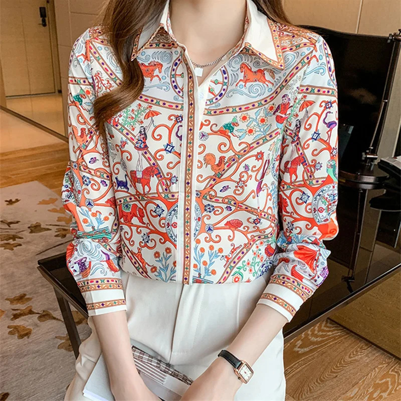 FANIECES S-3XL Vintage Women Shirt Autumn Long Sleeve Print Blouses Casual Tops Elegant Blusas Mujer camisa 250224