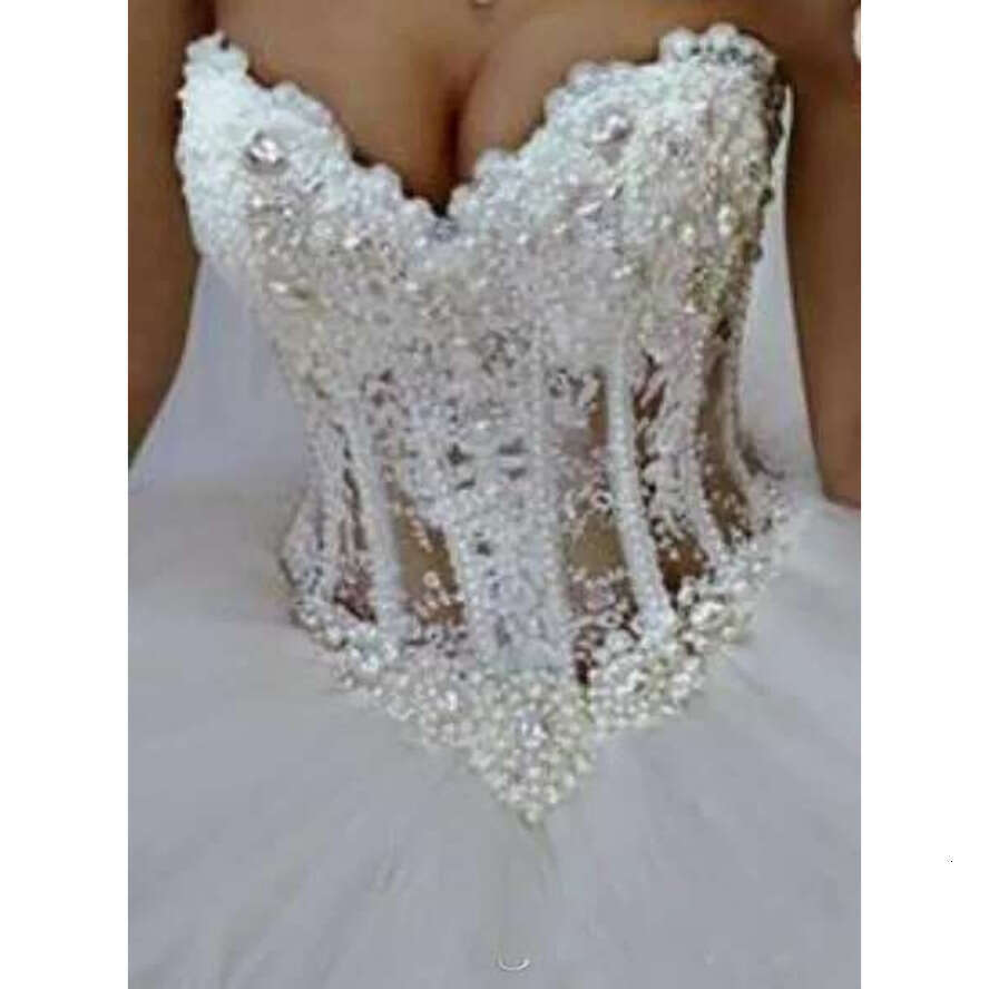 Cheap Bg Ball Gown Puffy Wedding Dresses Sweetheart Lace Appliques Beaded Pearls Tulle Illusion Long Sweep Train Formal Bridal Gowns