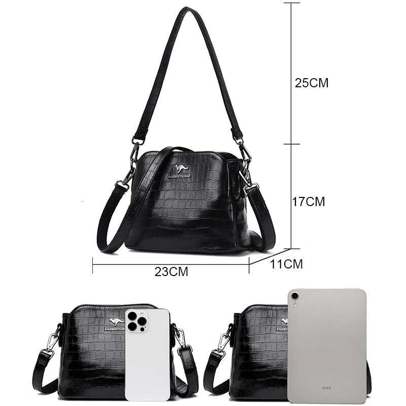 Genuine Leather Cowhide Crossbody Shoulder Women 3 Layer Messenger Bag New Stone Pattern Female Purse Wild Handbag Bolso Sac