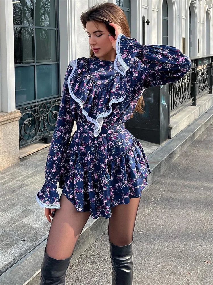 Tossy Ruffled Patchwork For Women Mini Dress Slim Long Sleeve Elegant Fashion Contrast Party Dress Summer Female Dress 250225