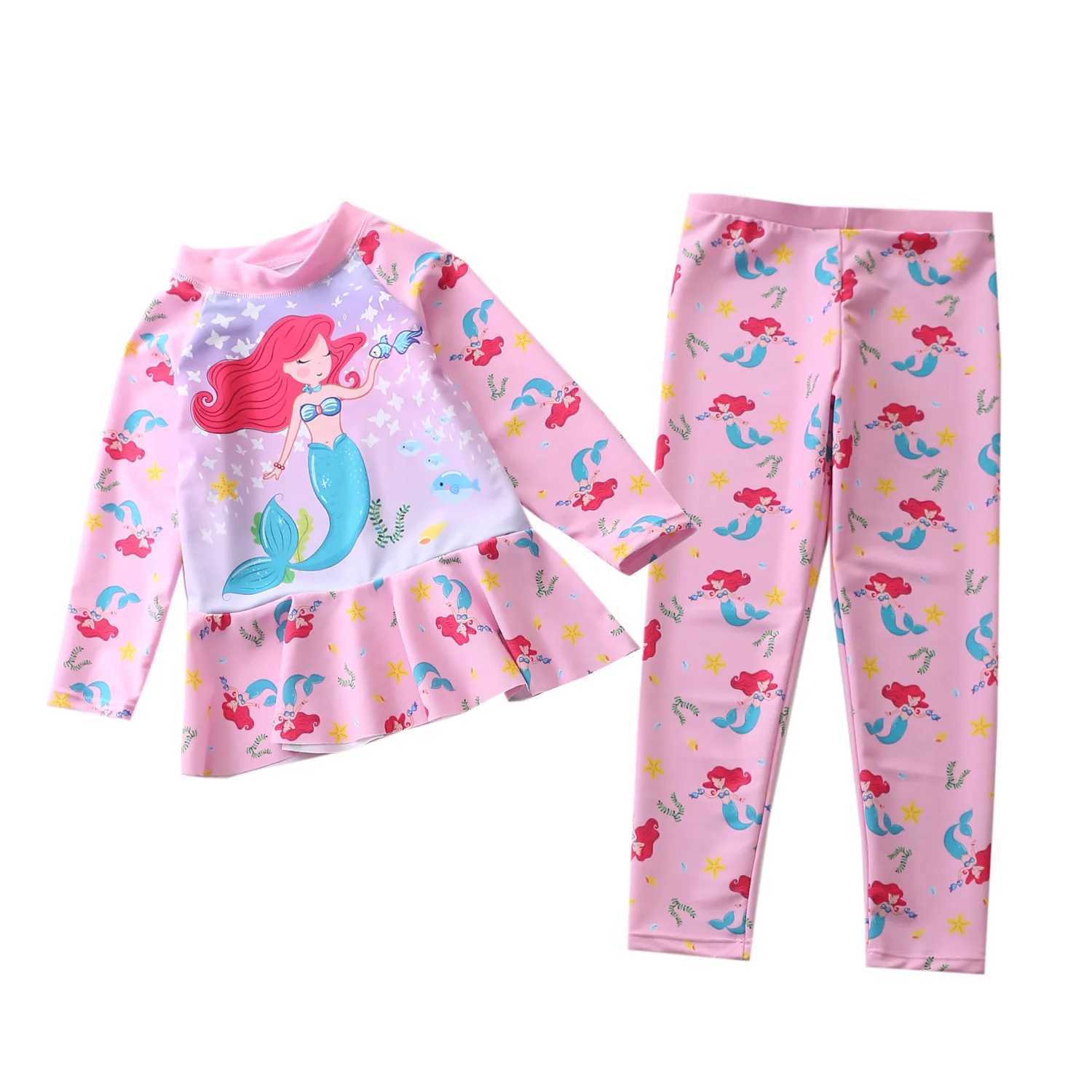 Womens two-piece set plus size childrens long sleeves UV protective swimsuit 3-11 year old cute cartoon swimsuit surfing suit X250224