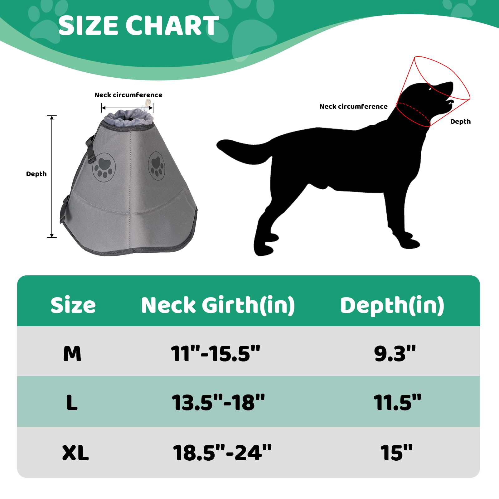 Breathable Soft Dog Cone for Large Medium Small Size Dog, Adjustable Drawstring and Buckle Dog Recovery Collar to Stop Licking and Scratching Wound (M