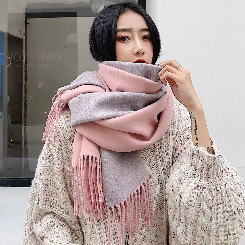 T175 double-sided color matching scarf for women autumn and winter 2025 new Korean version high-end scarf