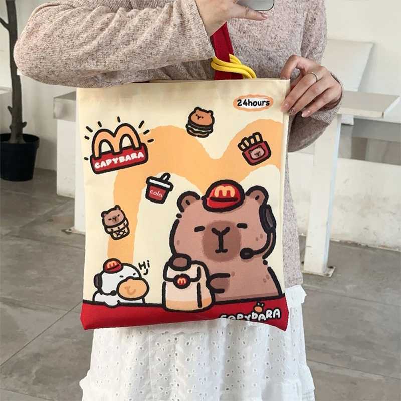 Cartoon Kawaii Capybara Canvas Bag Novelty Creative Tote Bag Daily Large Capacity Shoulder Bag Cute Capybara Handbag Gifts Z250224