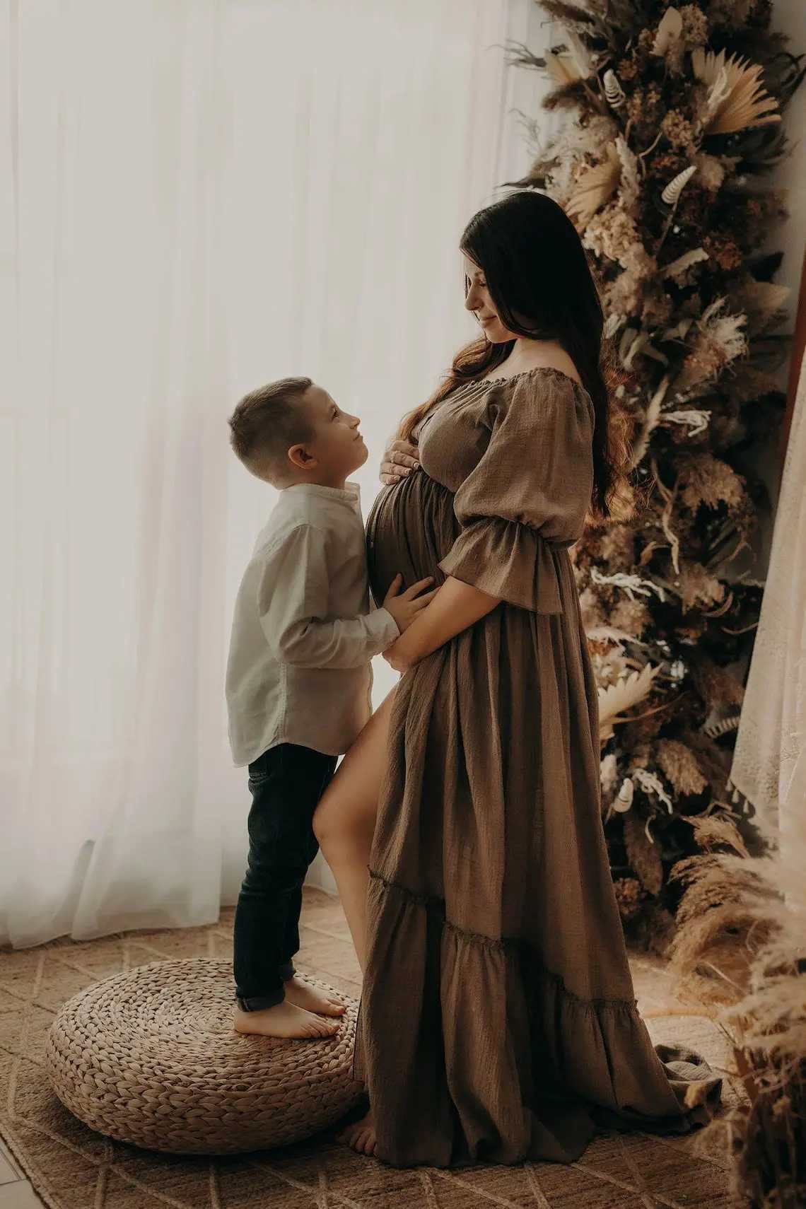 Linen Cotton Floor Mopping Dress Photo Shooting Pregnancy Bohemian Dress Maternity Photography Props Photoshoot Clothing X2502241