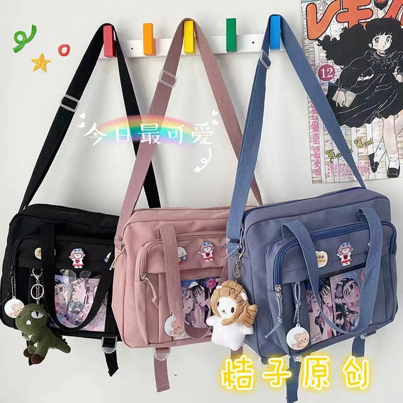 Japanese High School Girls Crossbody Bags Nylon Book Bag Transparent Itabag Women Handbags JK Bag Second Element Shoulder Bag 250221