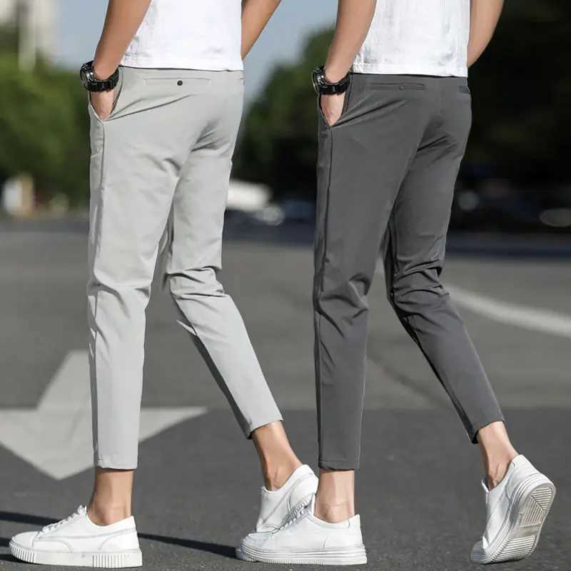 Ankle Length Ice Silk Men Trousers Korean Thin Summer Casual Stretch Suit Pants Chandals Man Formal 2024 New Clothes H36 W250225