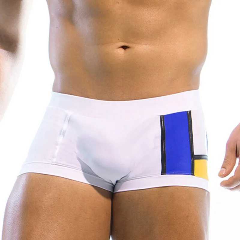 Contrast Color Swimming Trunks For Men Swimwear Swimsuit Sexy Beach Bikini Boxer Surfing Swim Wear Bathing Suit Sport ShortsXJ250224