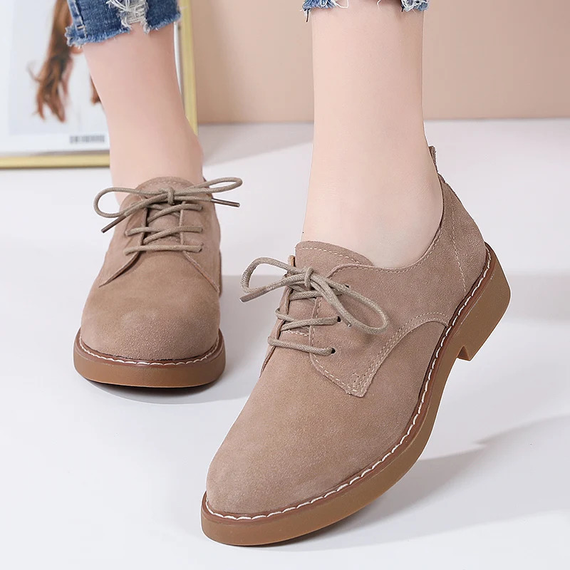 2024 retro womens shoes suede small leather shoes leather casual British style lace-up daily work mother single shoes250225