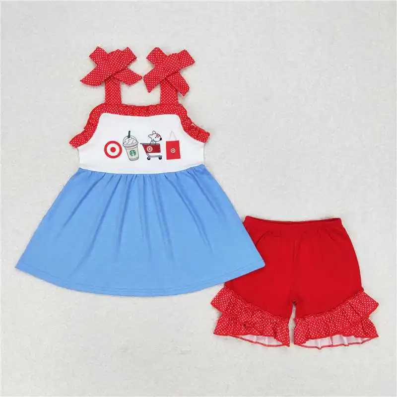 Cute Fashion Embroidered Puppy Target Red Lace Blue Vest Onesie Romper Set Baby Girls Boys Match Clothes RTS X250224