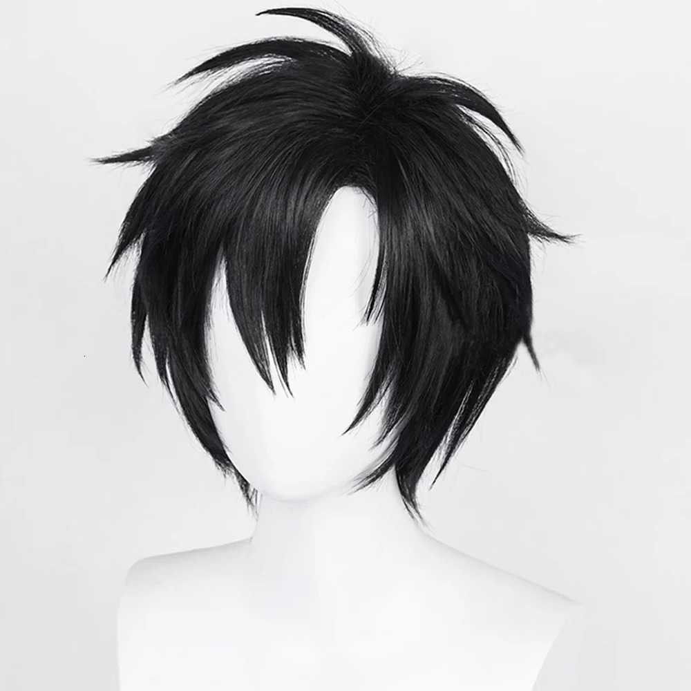 RANYU Short Straight Black Wigs with Bangs Anime Cosplay Synthetic Natural Men Women Hair Wig for Daily Party 250224