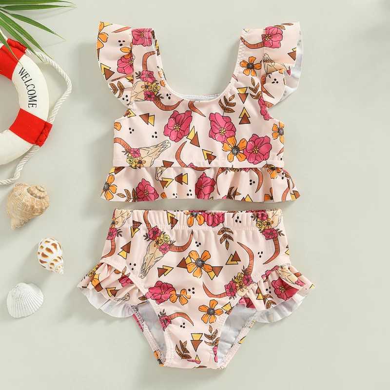 0-3Y Toddler Baby Girl Swimsuit Two Piece Ruffle Sleeve Tankini TopSwim Short Floral Bathing Suit Summer Kids Bikini Beach Wear X250224