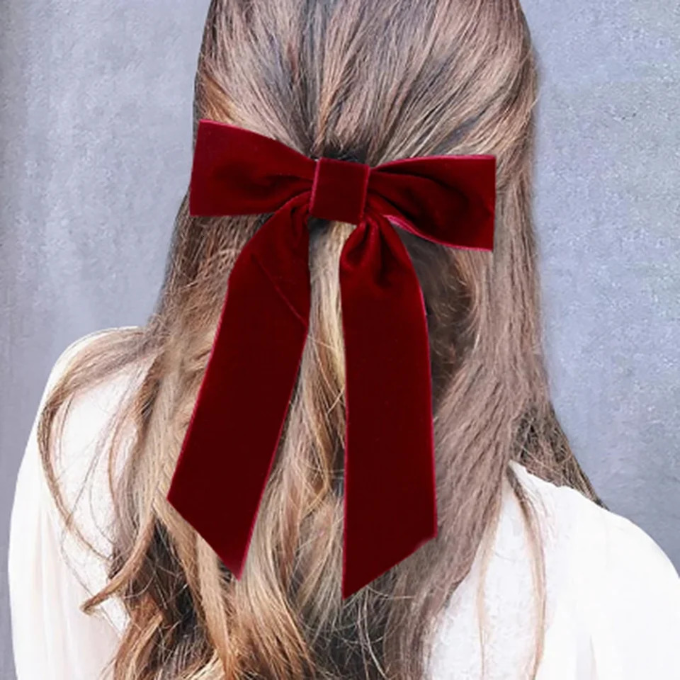 Bow Velvet Barrette Temperament tail Hairpin Hair Clip Girls Black Red Ribbon Fashion Accessories 250218