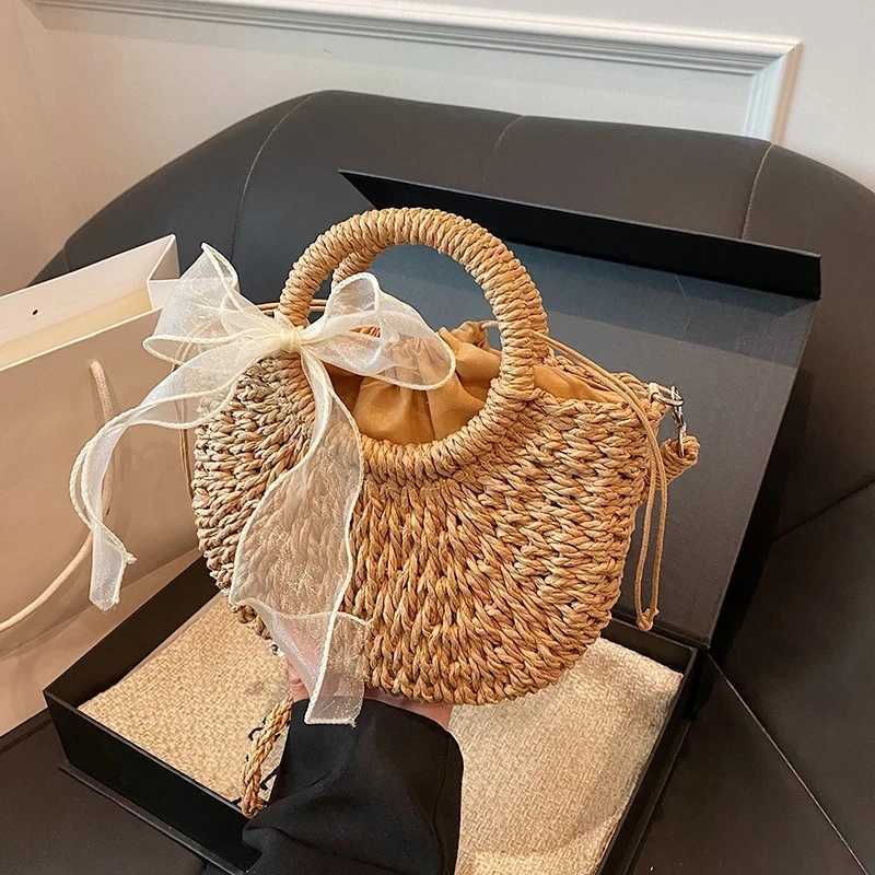 Women Handmade Casual Woven Basket Handbag Trendy Crossbody Bag Elegant Lady Straw Bag Summer Beach Shoulder Bags