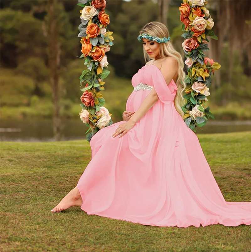 Sexy Maternity Shoot Dresses Strapless Chiffon Long Dress Pregnancy Photography Gown Pregnant Women Maxi Dress For Photo Props X250224
