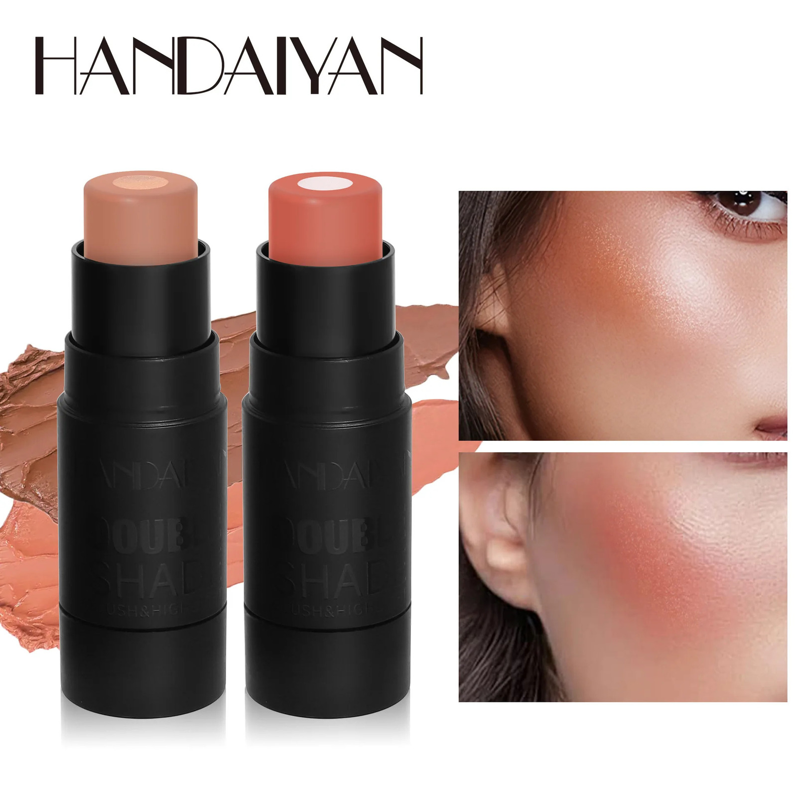 Handaiyan 2 In 1 Matte Glitter Face Blusher Smooth Cheek Velvety Blush Highlighter Stick Rouge Waterproof Contour Makeup 250224