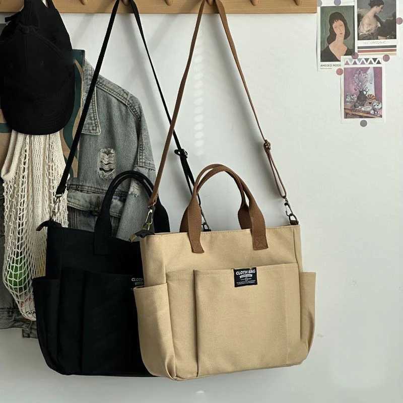 1PC Portable Tote Bag Female Student Large Capacity Commuting Horizontal Canvas Single Shoulder Diagonal Cross Bag Z250224