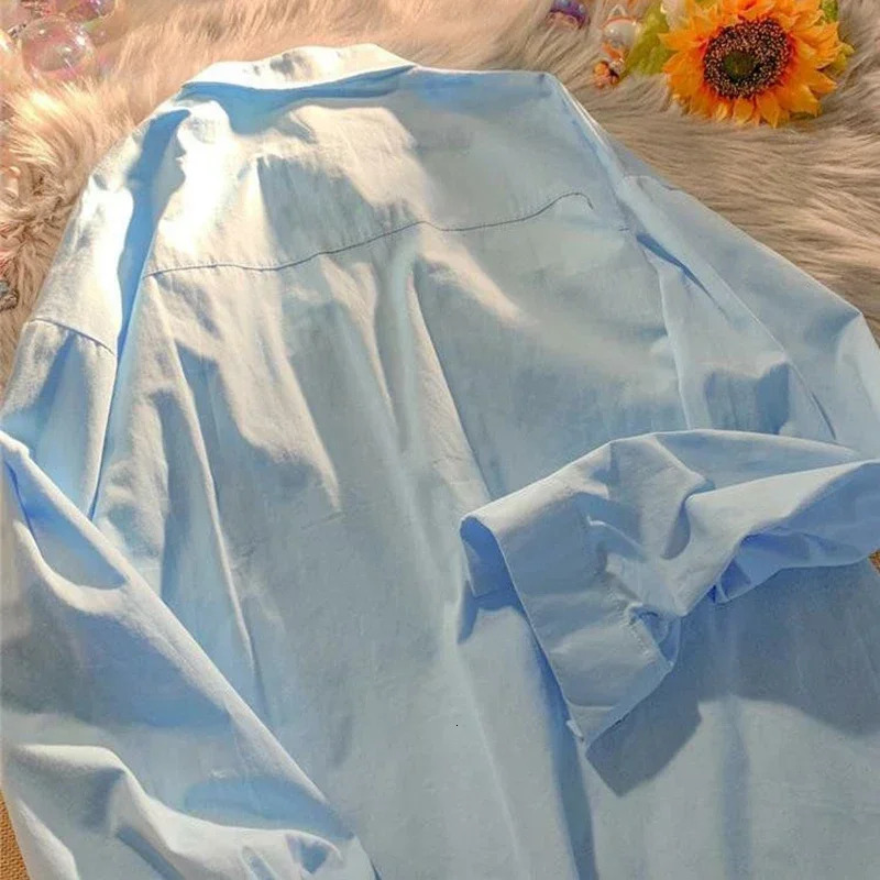 Yellow Oil Painting Print Shirts Women Spring Autumn Thin Loose Button Up Blouses Long Sleeved Oversize Shirt for Teenage 250225