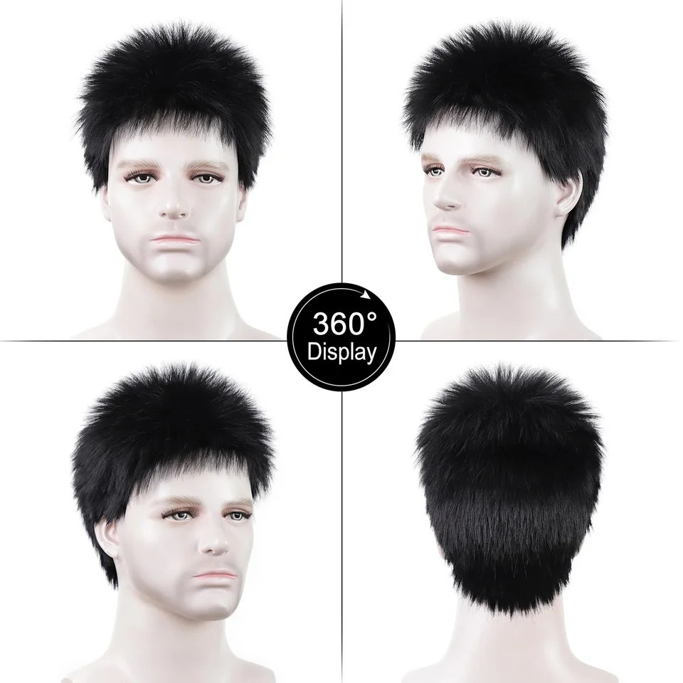 Mens Black Wigs Short Layered Fluffy Wig for Men Male Synthetic Hair Black Buzz Cut Wigs Daily and Cosplay Wig 250224