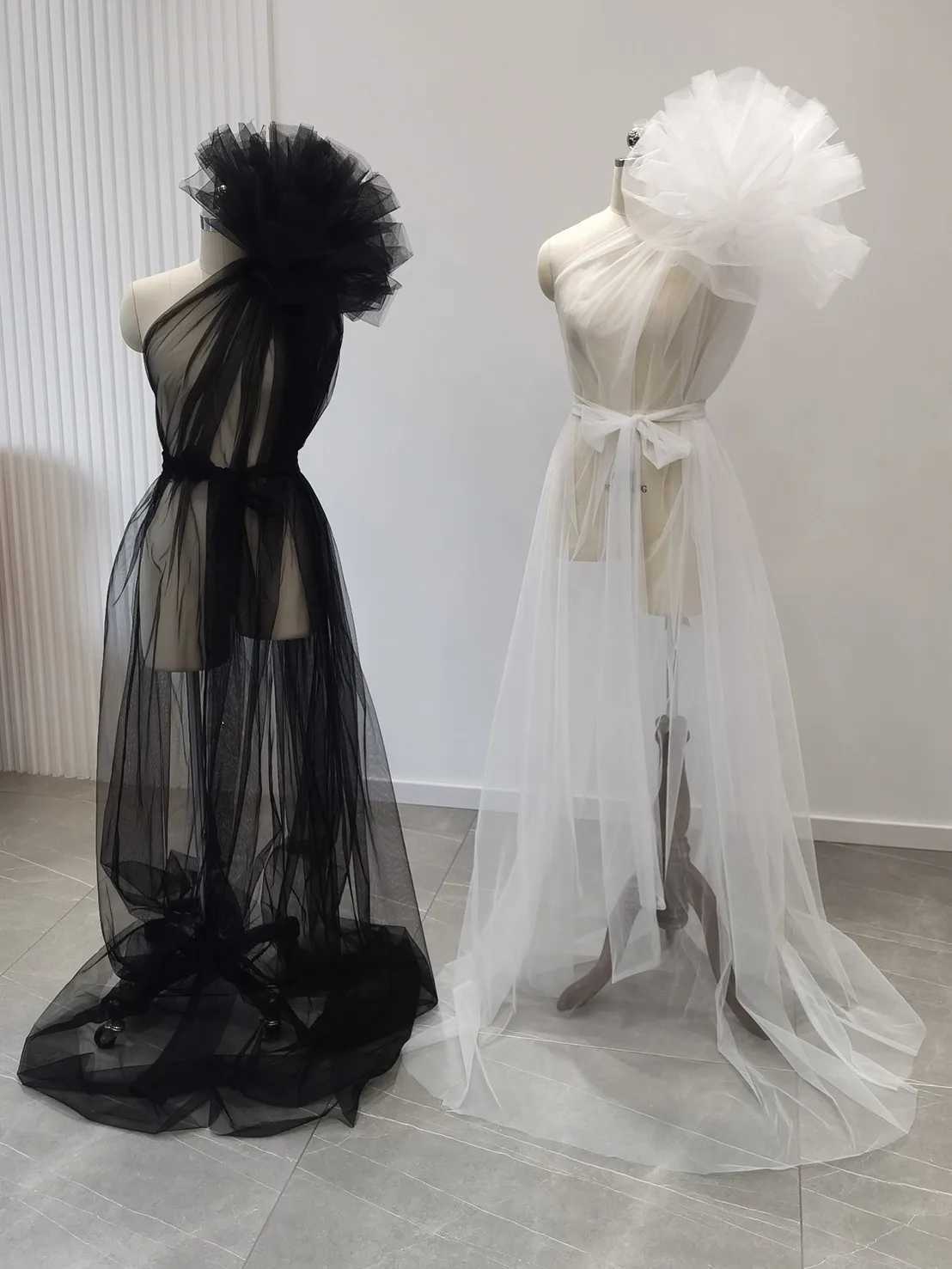 See Through Sexy Maternity Photoshoot Dresses One Shoulder Pregnant Women Photography Props Gowns Premama Evening Bathrobe Tulle X250224