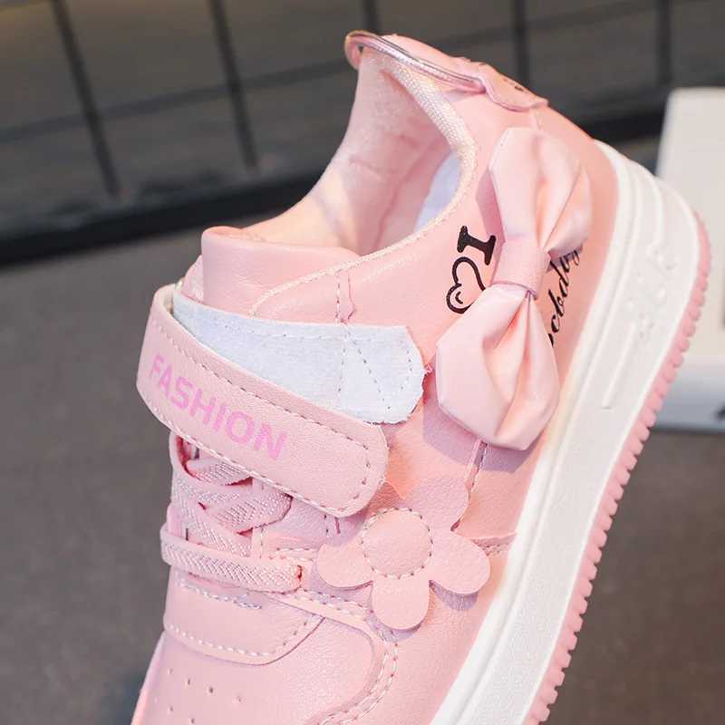 Girls Sneakers Pink Bow Decoration 3D Flowers Cute Sports Shoes Spring Autumn Breathable Casual Non-slip Outdoors Board Shoes W250225