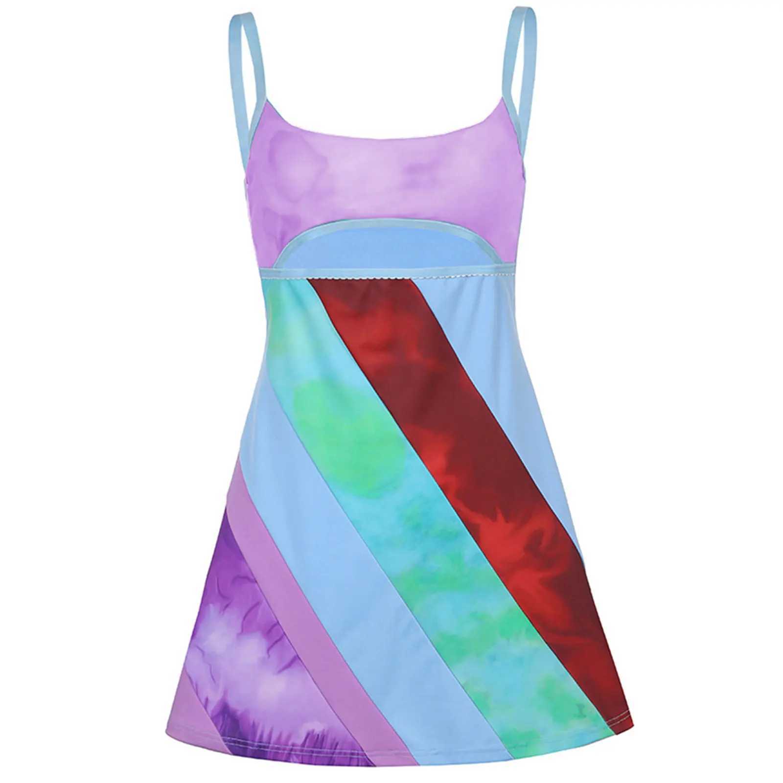 Luioyercxi New Womens Fashion Casual Sweet Suspender A-line Dress Fashion Contrast Color U-neck Hollow Short Dress StreetwearXJ250224