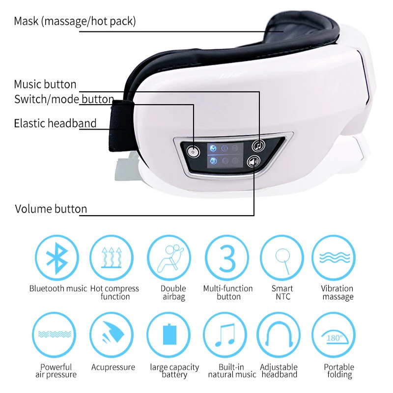 6D Smart Eye Massager Vibration Airbag Compress Care Instrument Bluetooth Music Massage Glasses Relax Fatigue 250219