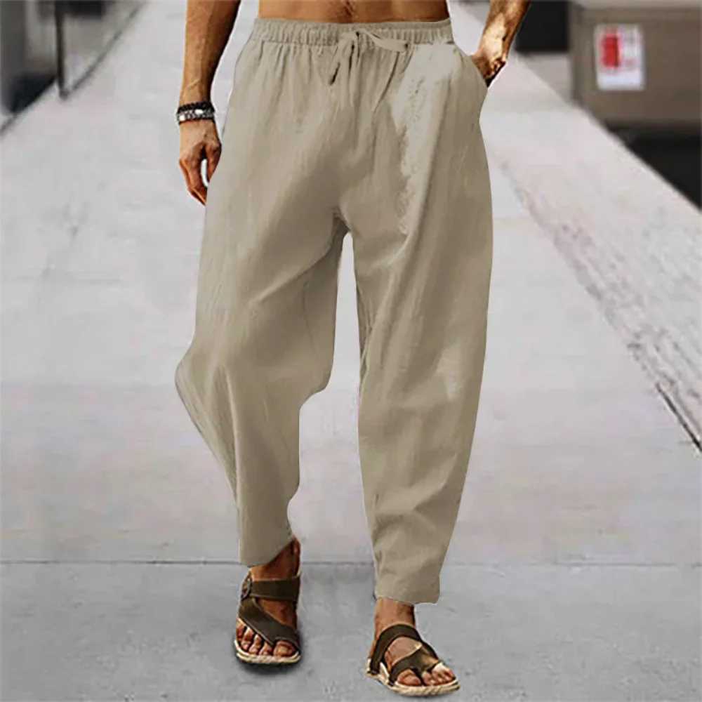 Mens Pants Cotton and Linen Male Summer New Solid Color Mens Trousers Loose Fitness Causal Plus Size W250225