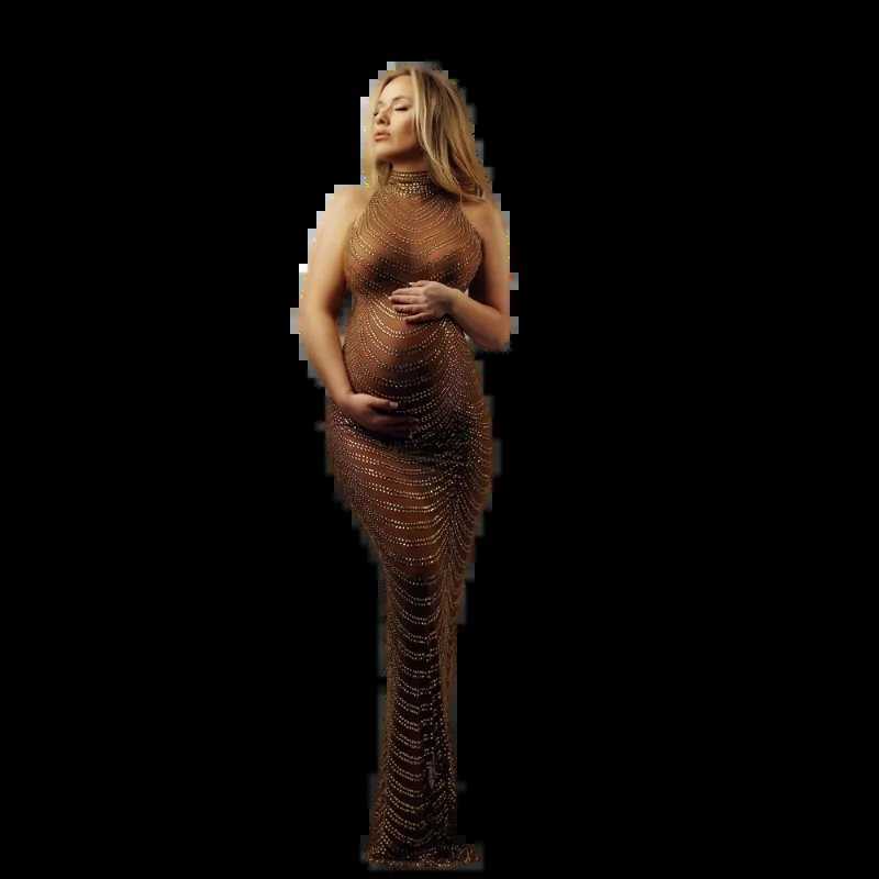Sexy Shiny Drill Maternity Photography Props Bodysuit Maternity Dress Gown Goddess Clothing Maternity Dresses Photoshoot Picture X250224