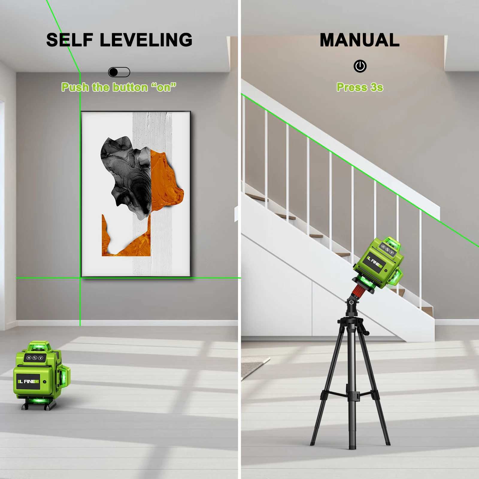 Lfine Laser Level 4D 16 Lines with 39.37 Inch (1M)Tripod Horizontal Vertical Green 360 Self-leveling Professional Level Laser X250225